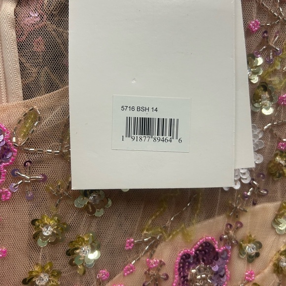 MAC DUGGAL 5716 NWT Pink Sequined Floral Long Sleeve High Neck Midi Dress - Picture 10 of 15